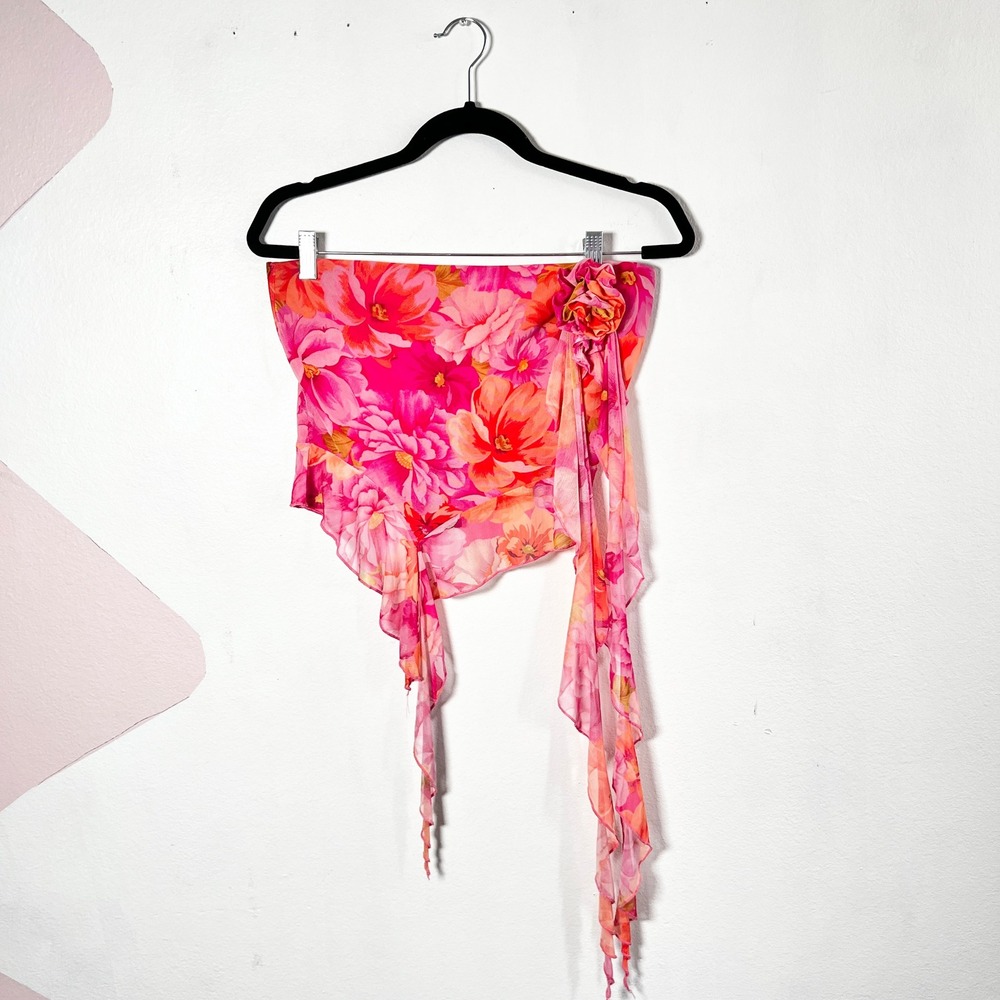 Fashion Nova Mesh Tube Top Rosette Asymmetrical Festival Rave Coachella XL‎
